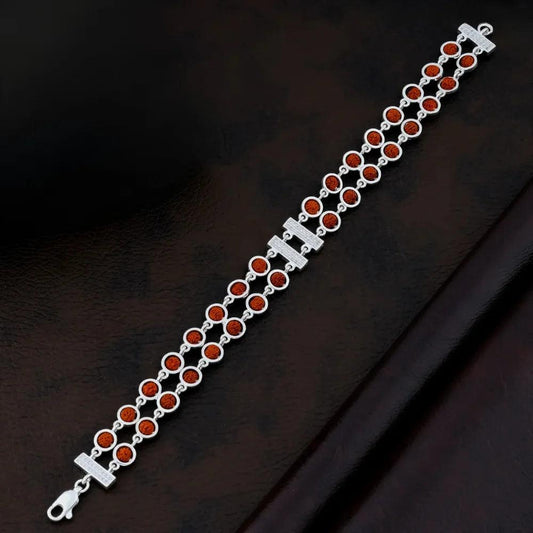 925 Silver 2 Layer Center Square Rudraksha Bracelet for Men