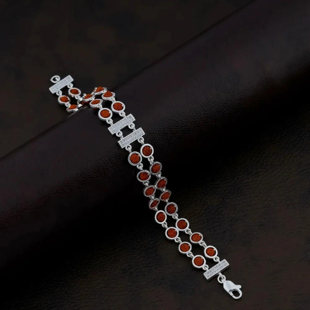 925 Silver 2 Layer Center Square Rudraksha Bracelet for Men - glitva