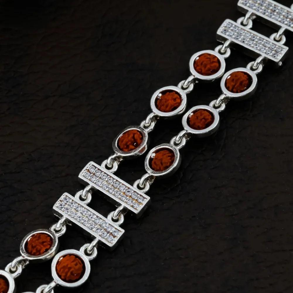 925 Silver 2 Layer Square and Diomand Rudraksha Bracelet for Men