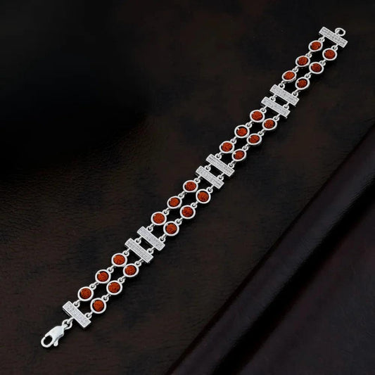 925 Silver 2 Layer Square and Diomand Rudraksha Bracelet for Men