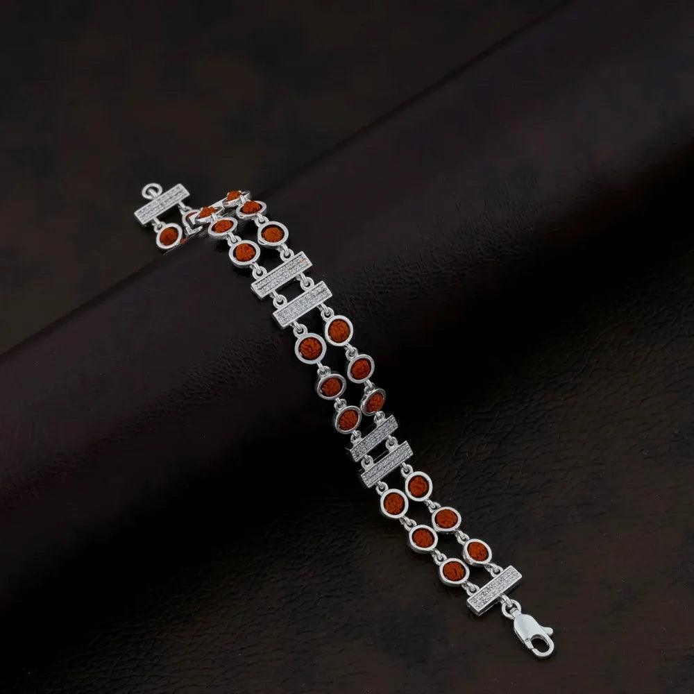 925 Silver 2 Layer Square and Diomand Rudraksha Bracelet for Men