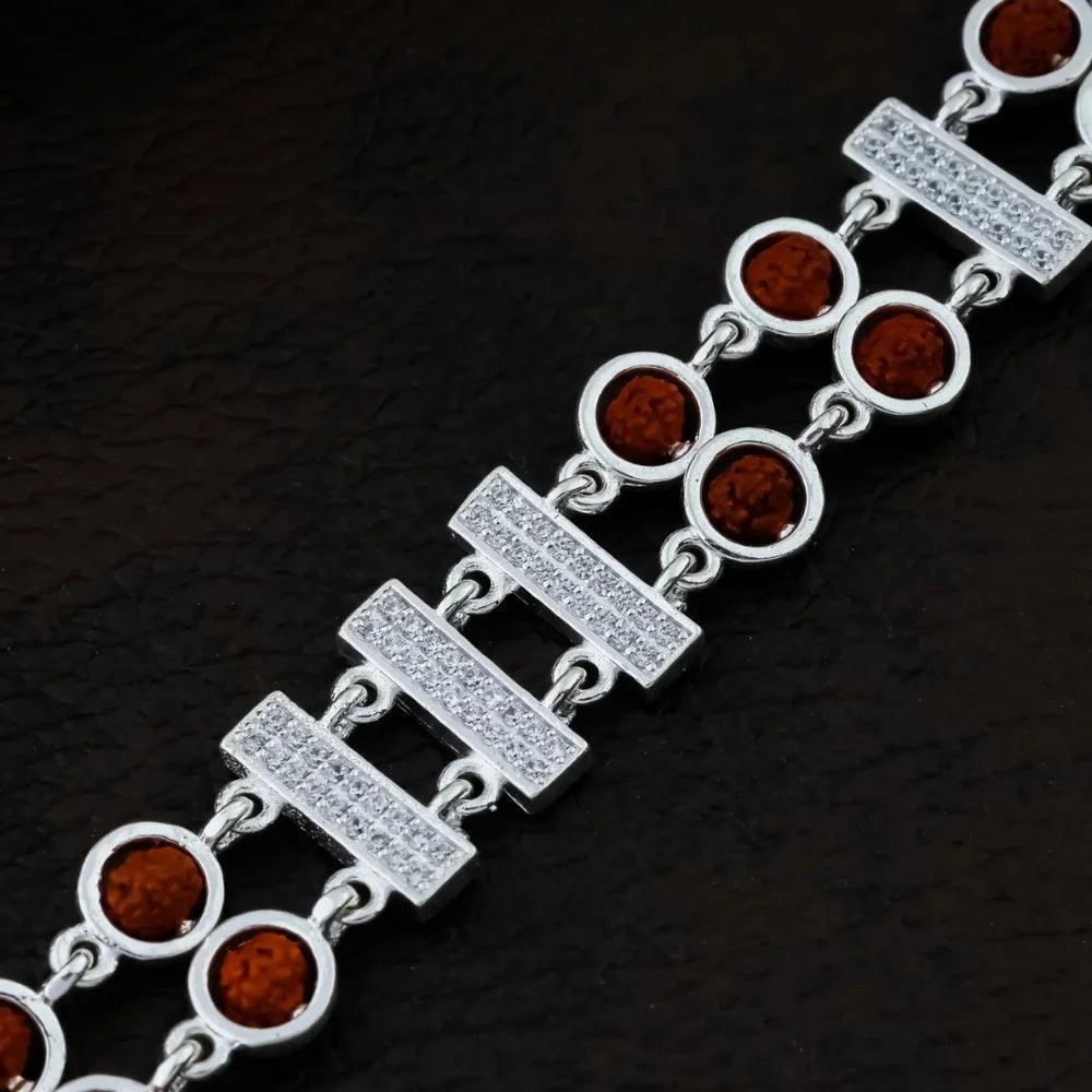 925 Silver 2 Layer with 3 Center Square Rudraksha Bracelet for Men