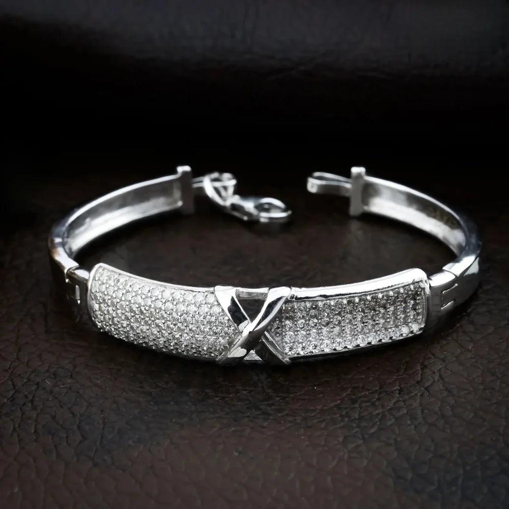 925 Silver White X White Diomand Kada Bracelet for Kids | Child