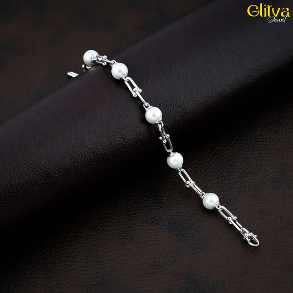 Women Silver Bracelet with Pearl Gemstone