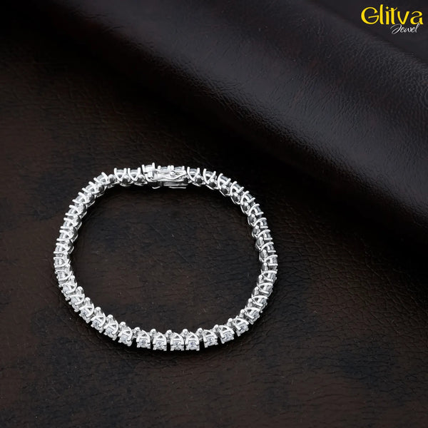 Women Silver Bracelet with White Swarovski Diamond Medium