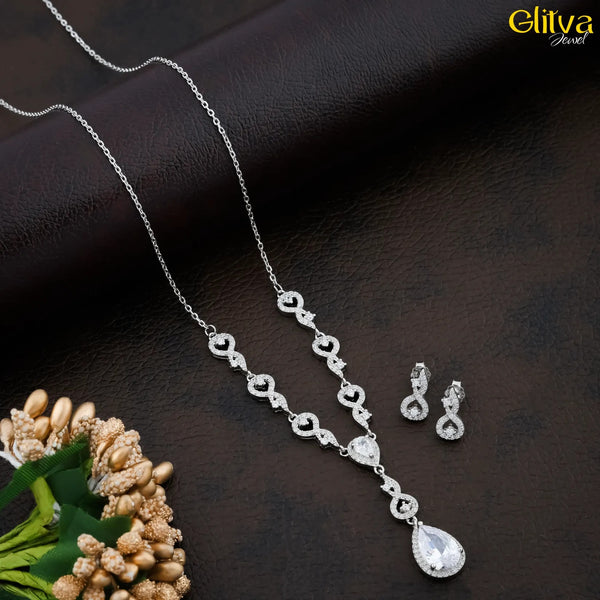 Women Silver Necklace with Crystal White Pear