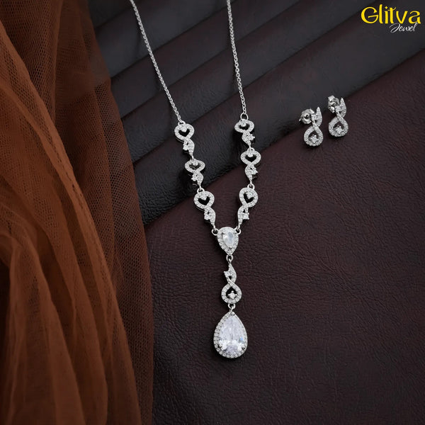 Women Silver Necklace with Crystal White Pear