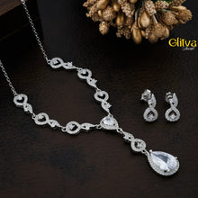 Women Silver Necklace with Crystal White Pear