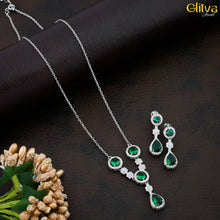 Women Silver Necklace with Natural Green Round & Pear Combination