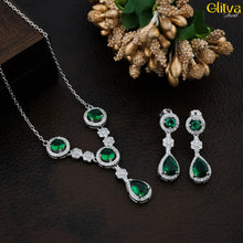 Women Silver Necklace with Natural Green Round & Pear Combination