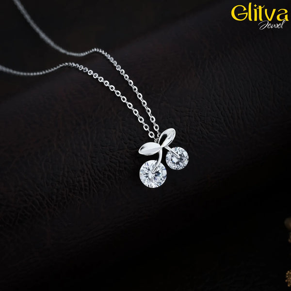 Women Silver Crystal Stone with Cherry Pendant