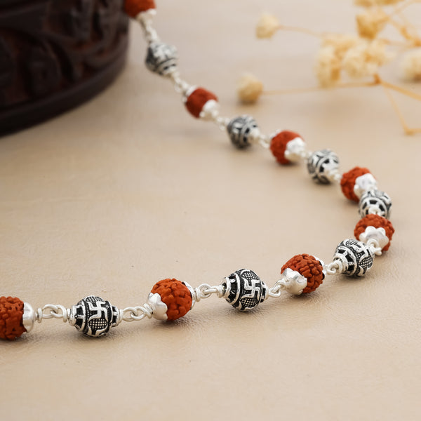 Rudraksha Silver Maala with Swastik Beads