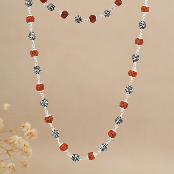 Rudraksha Silver Maala with Swastik Beads