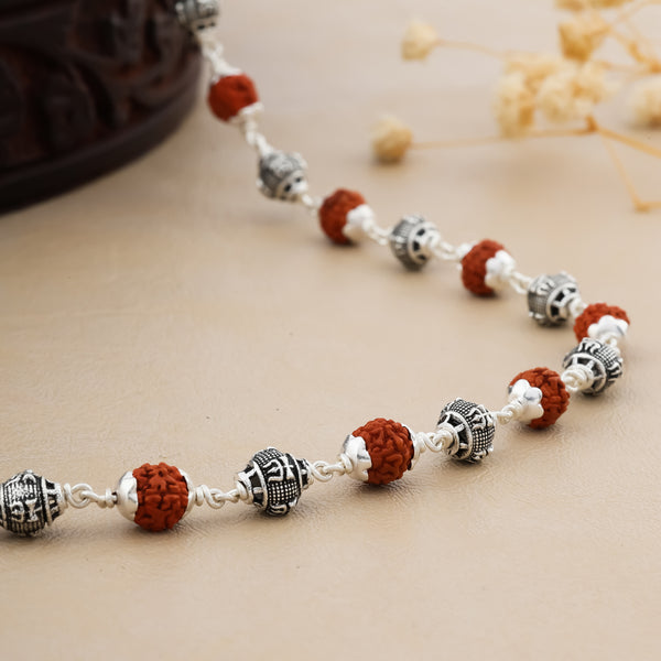 Rudraksha Silver Maala with Trishul Beads