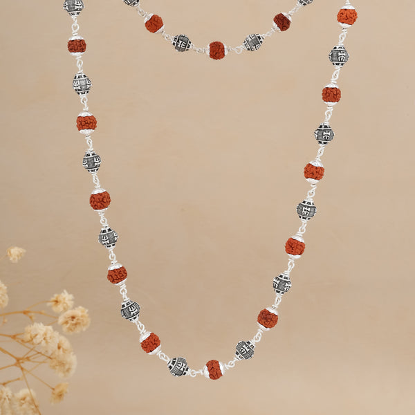 Rudraksha Silver Maala with Trishul Beads