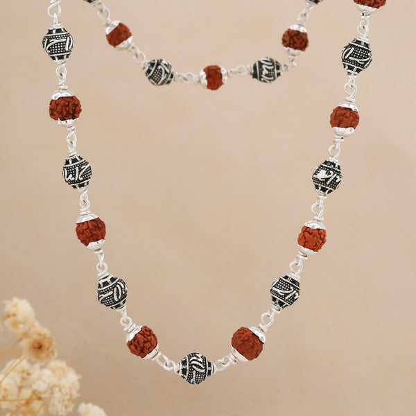 Rudraksha Silver Maala with Ram Beads