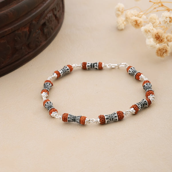 Rudraksh Silver With DAMRU Bead Bracelet