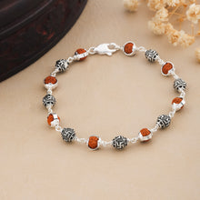 Rudraksha Silver With SWASTIK Ring Bead Bracelet