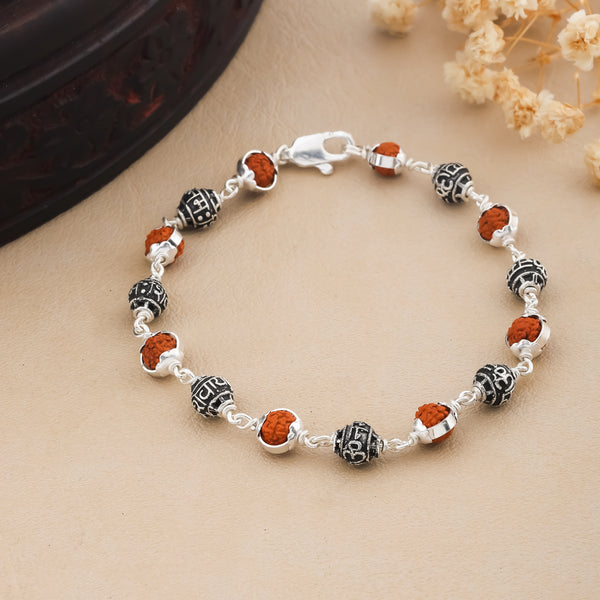 Rudraksha Silver With SHIVAAY Ring Bead Bracelet