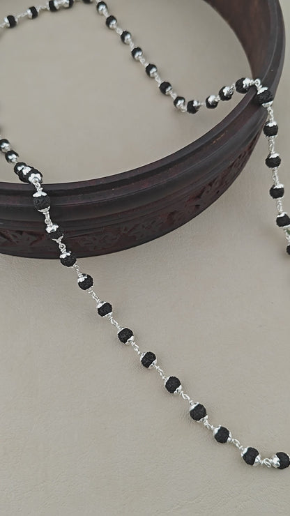 925 Silver Black Star Cover Rudraksha Mala for Men