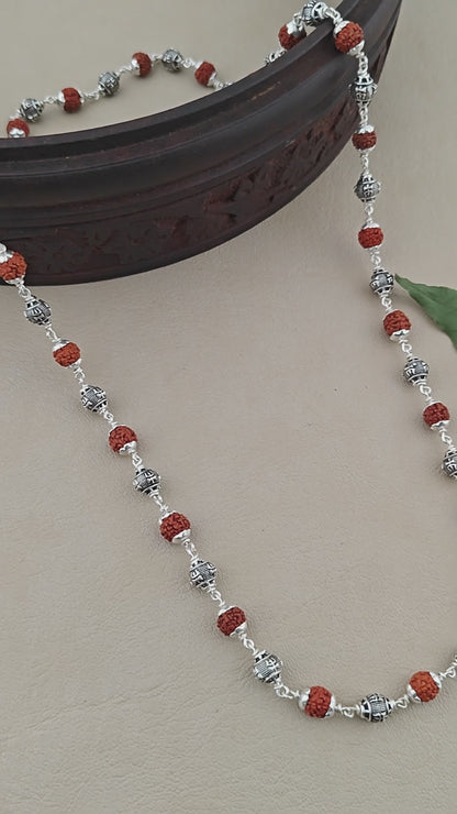925 Silver TRISHUL Bead Rudraksha Mala for Men