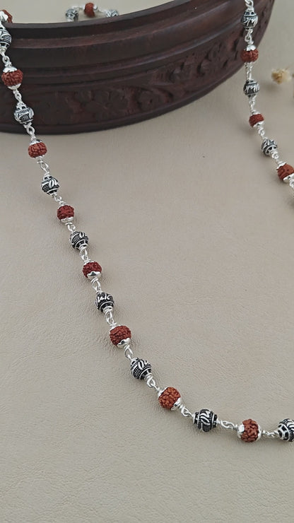 925 Silver RAM Bead Rudraksha Mala for Men