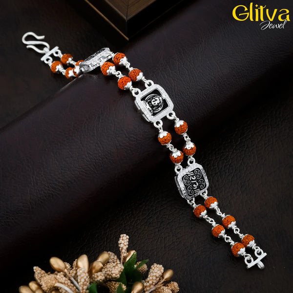 Rudraksh Silver Bracelet 2 layer with RAM - glitva