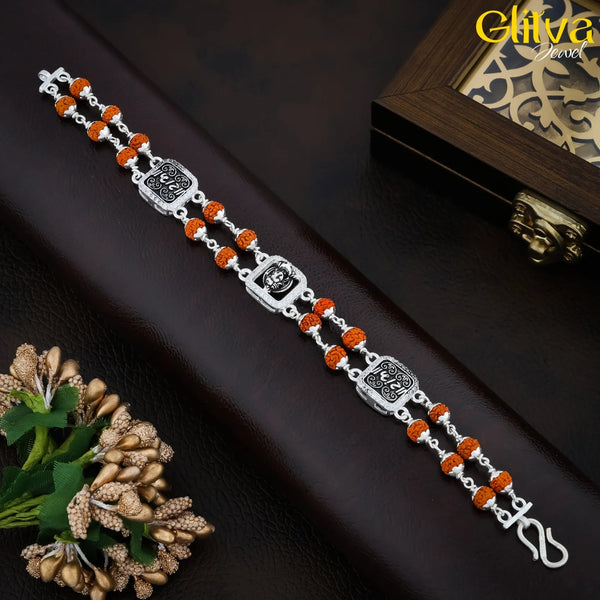 Rudraksh Silver Bracelet 2 layer with RAM - glitva