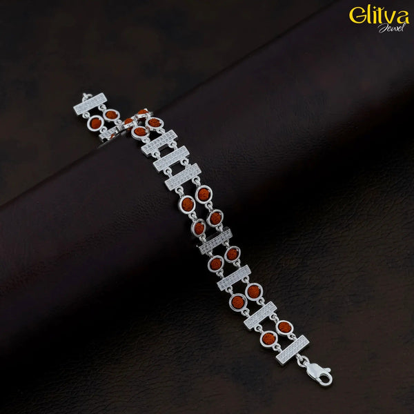 Rudraksh Silver Bracelet 2 layers with center 3 Square - glitva