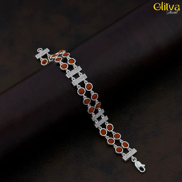 Rudraksh Silver Bracelet 2 layers with Square design - glitva