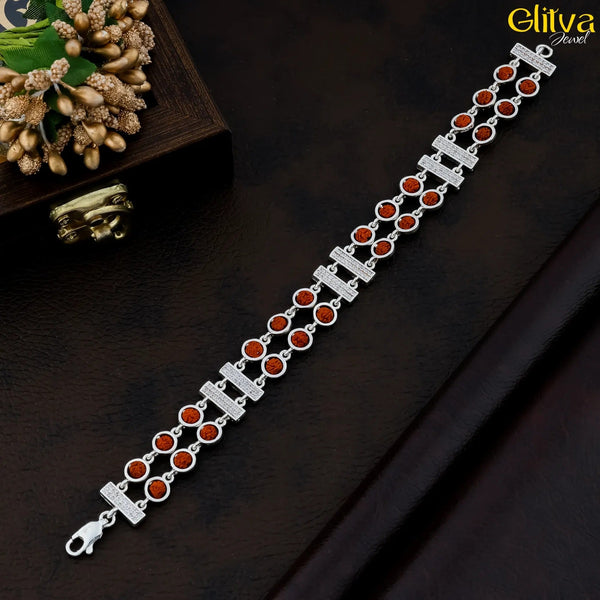 Rudraksh Silver Bracelet 2 layers with Square design - glitva