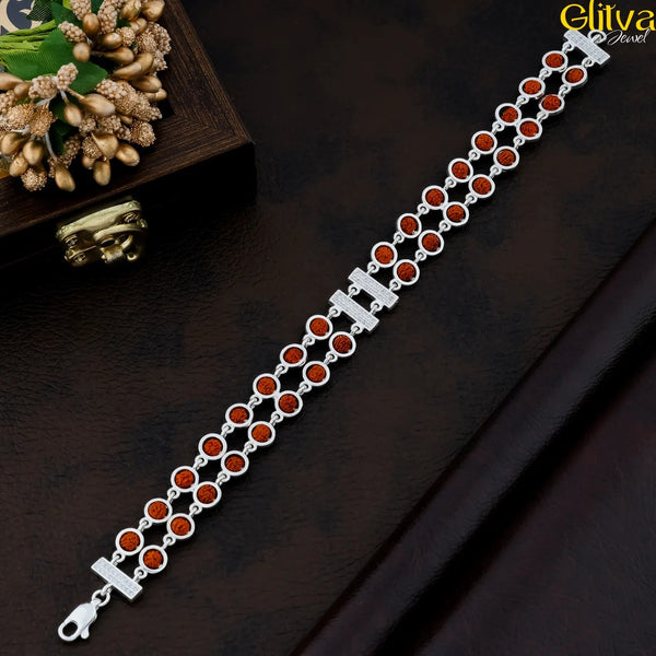 Rudraksh Silver Bracelet 2 layers with Square designed - glitva