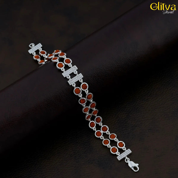 Rudraksh Silver Bracelet 2 layers with Square designed - glitva