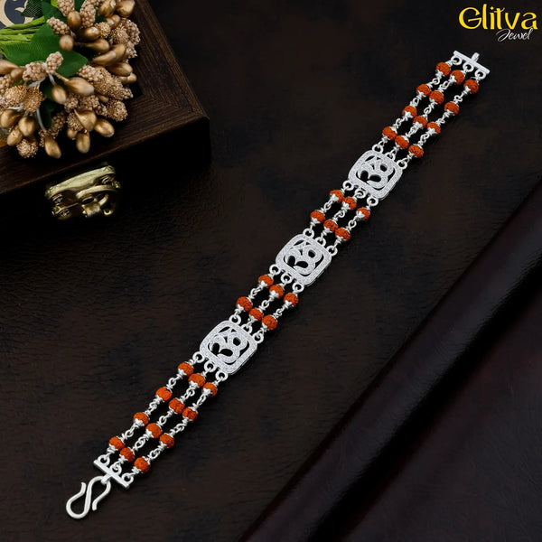 Rudraksh Silver Bracelet 3 layers with Om - glitva