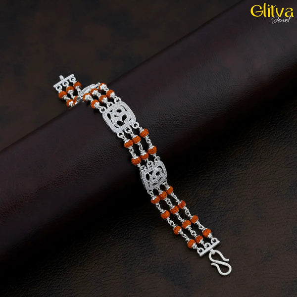 Rudraksh Silver Bracelet 3 layers with Om - glitva