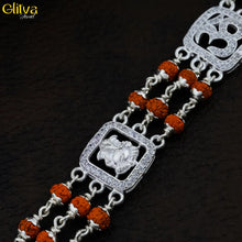 Rudraksh Silver Bracelet 3 layers with Om and Ganesha - glitva