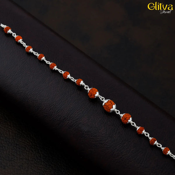 Rudraksh Silver Bracelet with Center 3 Big Rudraksh - glitva