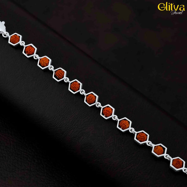 Rudraksh Silver Hexagon Bracelet - glitva