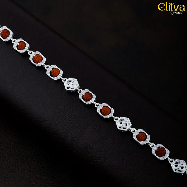 Rudraksh Silver Long Round Bracelet with center Om - glitva