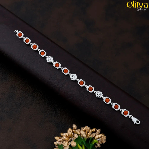 Rudraksh Silver Long Round Bracelet with center Om - glitva