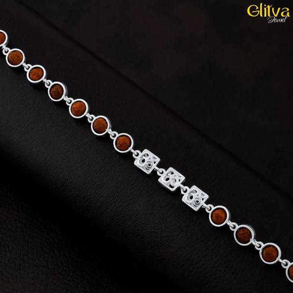 Rudraksh Silver Round Bracelet with Center Square Om - glitva