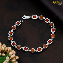 Rudraksh Silver Round & Square Bracelet - glitva