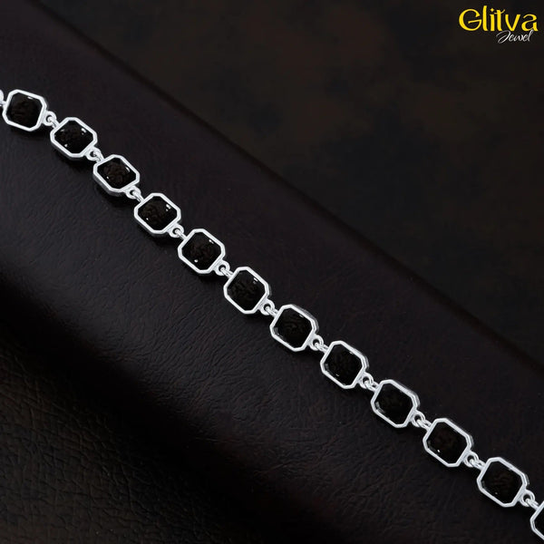 Rudraksh Silver Square Bracelet - glitva