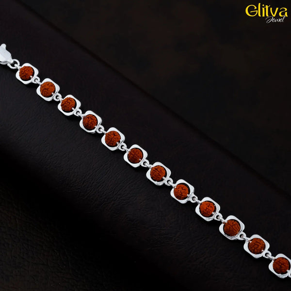 Rudraksh Silver Square Bracelet - glitva