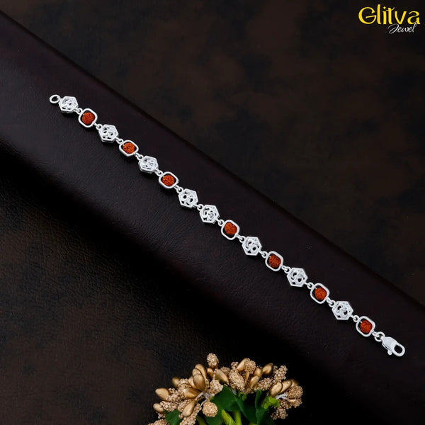 Rudraksh Silver Square Bracelet with Center Hexagon Om - glitva