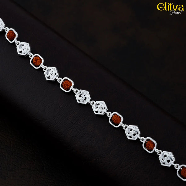 Rudraksh Silver Square Bracelet with Center Hexagon Om - glitva