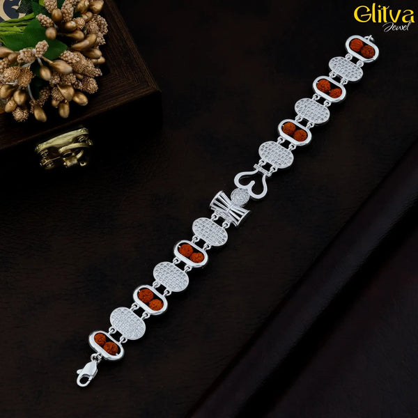 Rudraksh Silver With Damru Style Bracelet - glitva