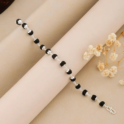 925 Silver Black Bead Star Cover Rudraksha Bracelet for Men