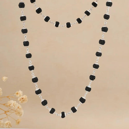 925 Silver Black Shiny Cover Rudraksha Mala for Men