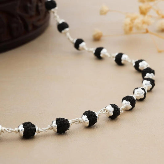 925 Silver Black Star Cover Rudraksha Mala for Men